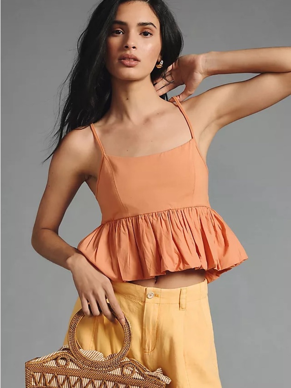 Anthropologie Maeve Ruffled Bubble Hem Cropped Tank XXS 100% Cotton Boho Fairy